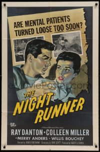 7y597 NIGHT RUNNER 1sh 1957 released mental patient Ray Danton romances pretty Colleen Miller!