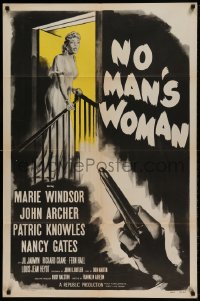 7y601 NO MAN'S WOMAN 1sh 1955 cool art of gun pointing at sleazy smoking bad girl Marie Windsor!