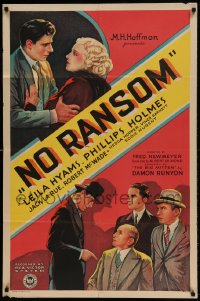 7y603 NO RANSOM 1sh 1934 Leila Hyams & Phillip Holmes in a Damon Runyon crime comedy, ultra rare!