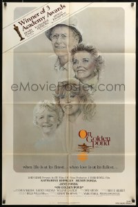 7y613 ON GOLDEN POND awards 1sh 1981 art of Hepburn, Henry Fonda, and Jane Fonda by C.D. de Mar