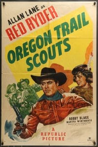 7y626 OREGON TRAIL SCOUTS 1sh 1947 Allan Rocky Lane as Red Ryder + Robert Blake as Little Beaver!