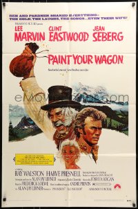 7y631 PAINT YOUR WAGON 1sh 1969 Ron Lesser art of Clint Eastwood, Lee Marvin & Jean Seberg!