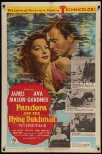 7y635 PANDORA & THE FLYING DUTCHMAN 1sh 1951 romantic c/u of James Mason & sexy Ava Gardner!