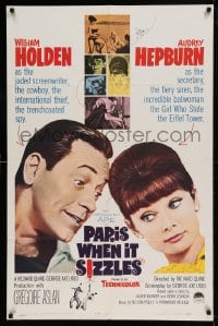 7y637 PARIS WHEN IT SIZZLES 1sh 1964 close-up of pretty Audrey Hepburn & William Holden!