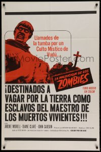 7y651 PLAGUE OF THE ZOMBIES Spanish/US 1sh 1966 Hammer horror, great undead monster image!