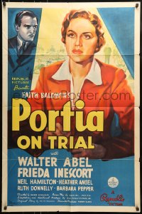 7y664 PORTIA ON TRIAL 1sh 1937 great close up artwork of pretty female lawyer Frieda Inescort!