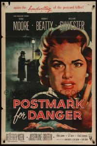 7y668 POSTMARK FOR DANGER 1sh 1956 Terry Moore is hunted by the postcard killer!