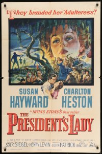 7y671 PRESIDENT'S LADY 1sh 1953 art of adulteress Susan Hayward & Charlton Heston!