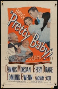 7y672 PRETTY BABY 1sh 1950 Dennis Morgan, Betsy Drake, the tot who put honeymooners on the spot!