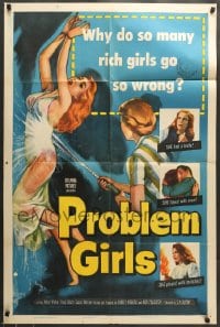 7y676 PROBLEM GIRLS 1sh 1953 classic image of tied up scantily clad bad rich girl being hosed down!