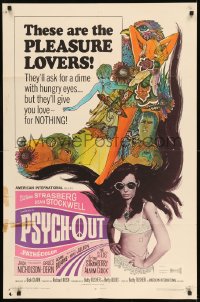 7y681 PSYCH-OUT 1sh 1968 AIP, psychedelic drugs, sexy pleasure lover Susan Strasberg, Dick Clark!