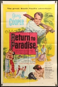 7y706 RETURN TO PARADISE 1sh 1953 art of Gary Cooper, from James A. Michener's story!