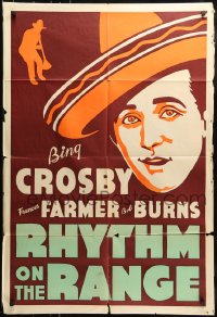 7y708 RHYTHM ON THE RANGE 1sh 1936 completely different art of Bing Crosby in sombrero, Leader Press!