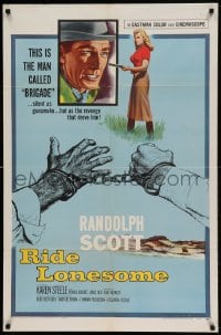 7y709 RIDE LONESOME 1sh 1959 cowboy Randolph Scott, Karen Steele, directed by Budd Boetticher!
