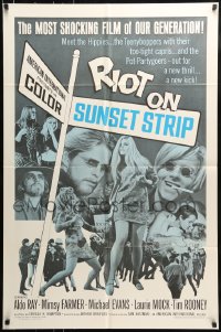7y715 RIOT ON SUNSET STRIP 1sh 1967 hippies with too-tight capris, crazy pot-partygoers!