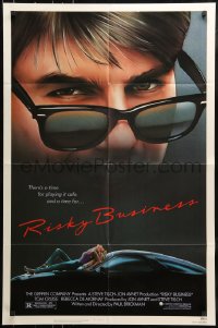 7y716 RISKY BUSINESS 1sh 1983 classic close up art of Tom Cruise in cool shades by Drew Struzan!
