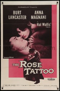 7y726 ROSE TATTOO 1sh 1955 Burt Lancaster, Anna Magnani, written by Tennessee Williams!