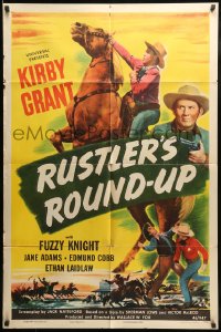 7y731 RUSTLER'S ROUND-UP 1sh 1946 western, great image of cowboy Kirby Grant w/horse!