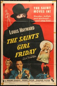 7y733 SAINT'S GIRL FRIDAY 1sh 1954 sexy Diana Dors & bullets can't stop Louis Hayward!