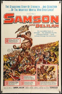 7y734 SAMSON & DELILAH 1sh R1959 different art of Victor Mature, Cecil B. DeMille Biblical classic!
