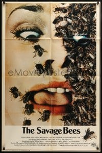 7y742 SAVAGE BEES 1sh 1976 terrifying horror image of bees crawling on girl's face!