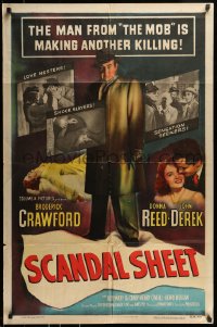 7y744 SCANDAL SHEET 1sh 1952 Sam Fuller, Crawford, blackmail, love nesters, kiss & tell killers!