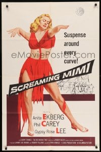 7y753 SCREAMING MIMI 1sh 1958 sexy half-dressed Anita Ekberg has suspense around every curve!