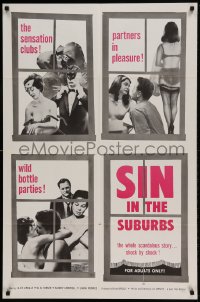 7y784 SIN IN THE SUBURBS 1sh 1962 Joseph W. Sarno directed, wild bottle parties!