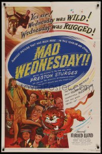 7y785 SIN OF HAROLD DIDDLEBOCK style A 1sh R1950 Preston Sturges, Harold Lloyd & lion, Mad Wednesday!