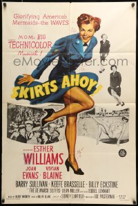 7y793 SKIRTS AHOY 1sh 1952 great full-length art of sexy sailor Esther Williams in skimpy uniform!