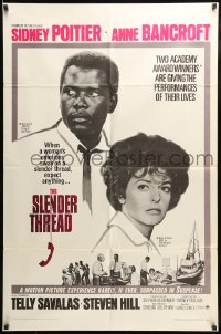 7y797 SLENDER THREAD 1sh 1966 Sidney Poitier keeps Anne Bancroft from committing suicide!