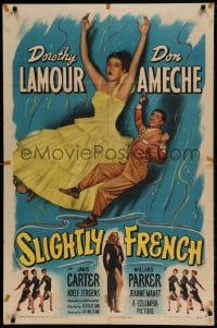 7y798 SLIGHTLY FRENCH 1sh 1948 great image of pretty Dorothy Lamour & Don Ameche falling!