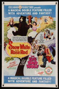 7y799 SNOW WHITE & ROSE RED/BIG BAD WOLF 1sh 1966 magical double-feature, adventure & fantasy!