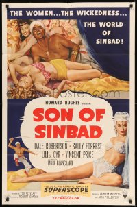 7y805 SON OF SINBAD 1sh 1955 Howard Hughes, great art of super sexy harem women & Lili St. Cyr!