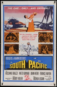 7y810 SOUTH PACIFIC 1sh R1964 Rossano Brazzi, Mitzi Gaynor, Rodgers & Hammerstein musical!