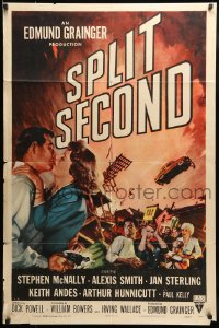 7y815 SPLIT SECOND style A 1sh 1953 art of Stephen McNally kissing Alexis Smith, Dick Powell noir!