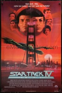7y824 STAR TREK IV 1sh 1986 directed by Leonard Nimoy, art of title racing towards Earth!