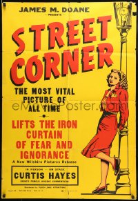 7y837 STREET CORNER 1sh 1948 early anti-abortion, girl in trouble trying to decide, yellow background!