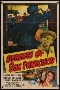 7y838 STREETS OF SAN FRANCISCO 1sh 1949 cool artwork of detective Robert Armstrong!
