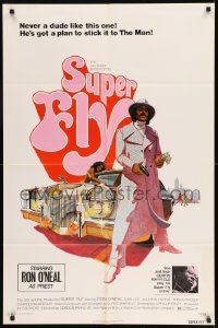 7y845 SUPER FLY 1sh 1972 Tom Jung art of Ron O'Neal with car & girl sticking it to The Man!