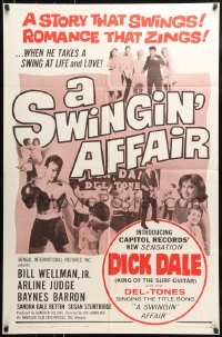 7y853 SWINGIN' AFFAIR 1sh 1963 Bill Wellman, Jr, Arline Judge, boxing and rock & roll!