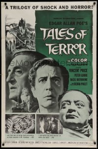 7y856 TALES OF TERROR 1sh 1962 great close images of Peter Lorre, Vincent Price & Basil Rathbone!
