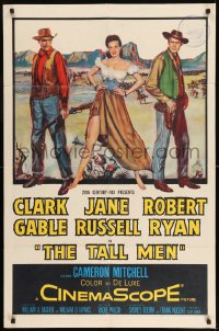 7y857 TALL MEN 1sh 1955 full-length art of Clark Gable, sexy Jane Russell showing leg, Robert Ryan!
