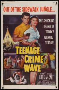7y863 TEEN-AGE CRIME WAVE 1sh 1955 bad girls & guns, shocking drama of today's teenage terror!