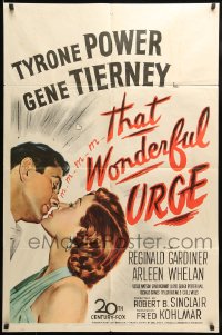 7y879 THAT WONDERFUL URGE 1sh 1949 artwork of Tyrone Power about to kiss sexy Gene Tierney!