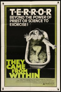 7y882 THEY CAME FROM WITHIN 1sh 1976 David Cronenberg, art of terrified girl in bath tub!
