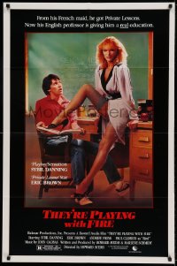 7y883 THEY'RE PLAYING WITH FIRE 1sh 1984 sexy Playboy Sensation Sybil Danning is the teacher!
