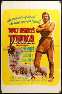 7y904 TONKA 1sh 1957 Sal Mineo, Walt Disney, West's strangest legend, artwork of Native Americans!