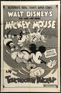 7y912 TOUCHDOWN MICKEY 1sh R1974 Walt Disney, great cartoon art of Mickey Mouse playing football!