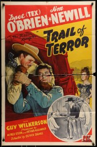 7y916 TRAIL OF TERROR 1sh 1943 Dave O'Brien, Jim Newill & Guy Wilkerson are The Texas Rangers!